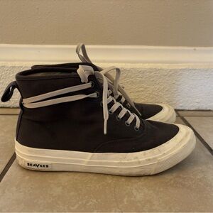 SeaVees Men’s Black Canvas High-Top Sneakers with White Sole